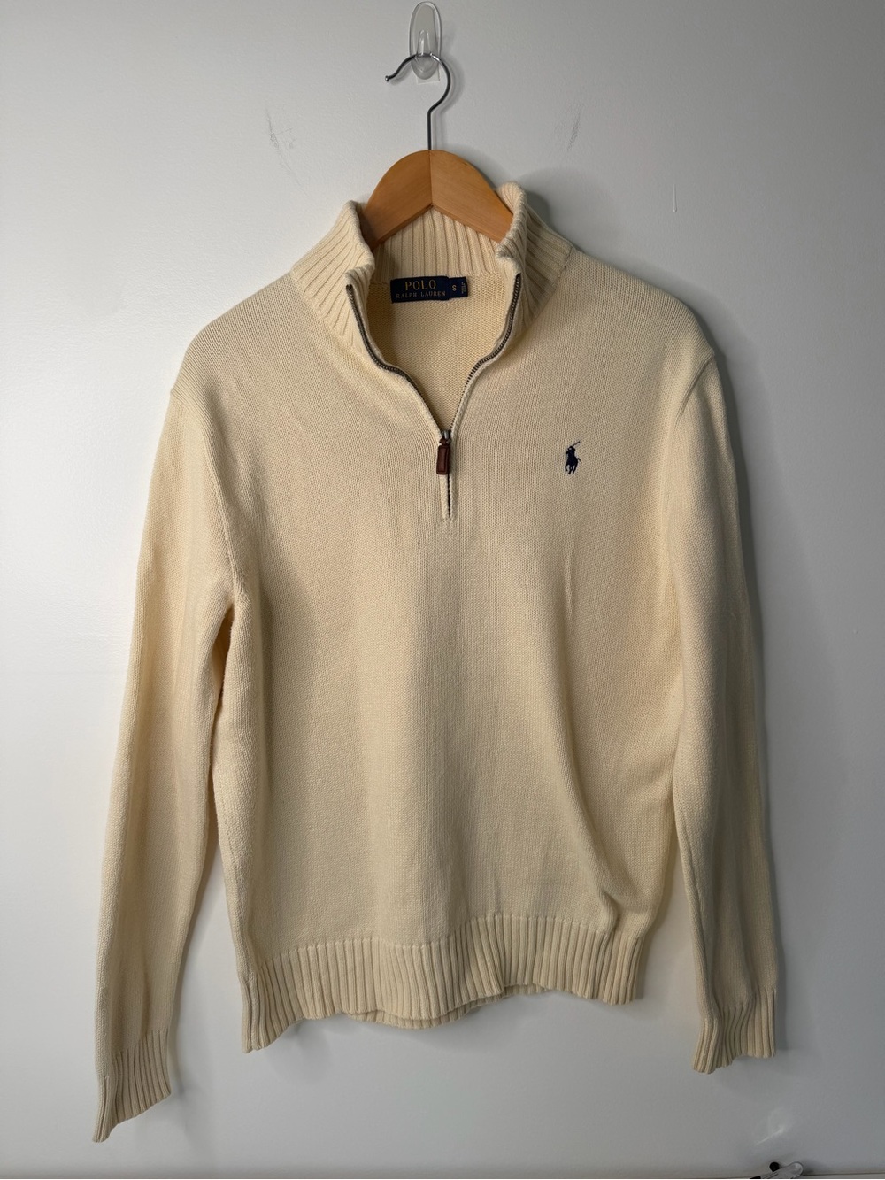 Polo Ralph Lauren Cream Yellow Quarter 1/4 Zip Sweater Pony Logo Men’s Small